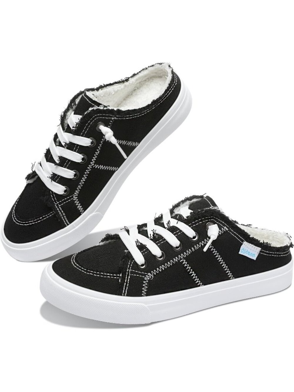🆕Women's Dark Black Canvas Mules Memory Foam Clipper Sneakers Comfortable
